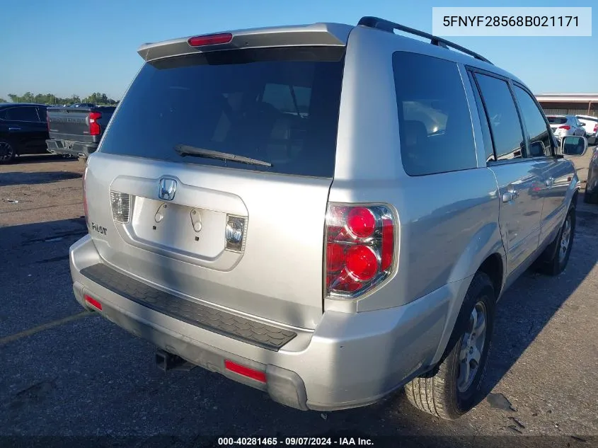 5FNYF28568B021171 2008 Honda Pilot Exl