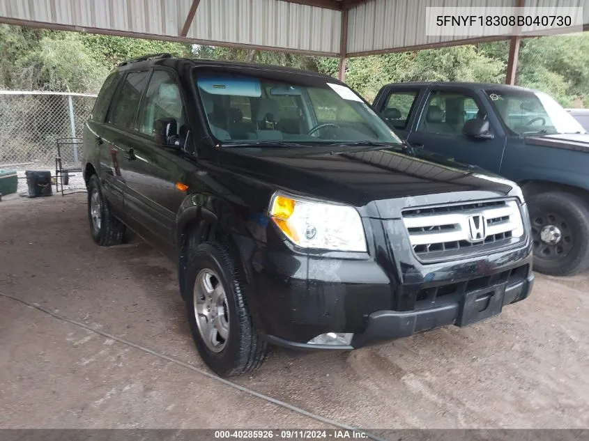 2008 Honda Pilot Se VIN: 5FNYF18308B040730 Lot: 40285926