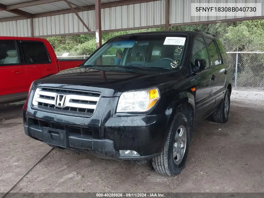 2008 Honda Pilot Se VIN: 5FNYF18308B040730 Lot: 40285926