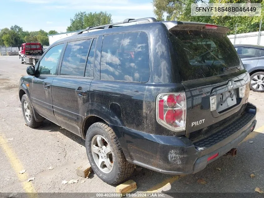 2008 Honda Pilot Ex-L VIN: 5FNYF18548B046449 Lot: 40288801