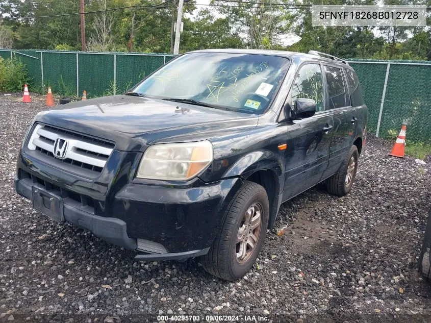 2008 Honda Pilot Vp VIN: 5FNYF18268B012728 Lot: 40295703