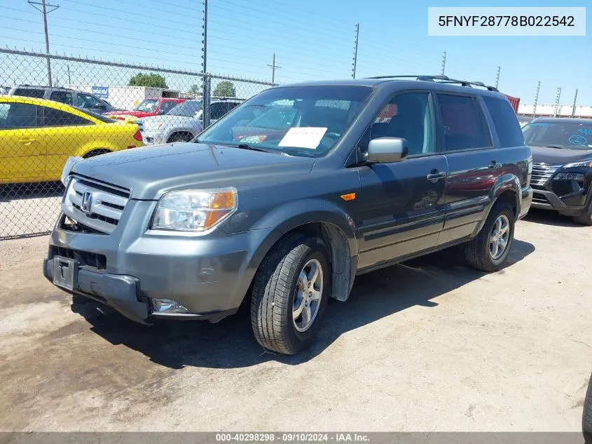 5FNYF28778B022542 2008 Honda Pilot Exl