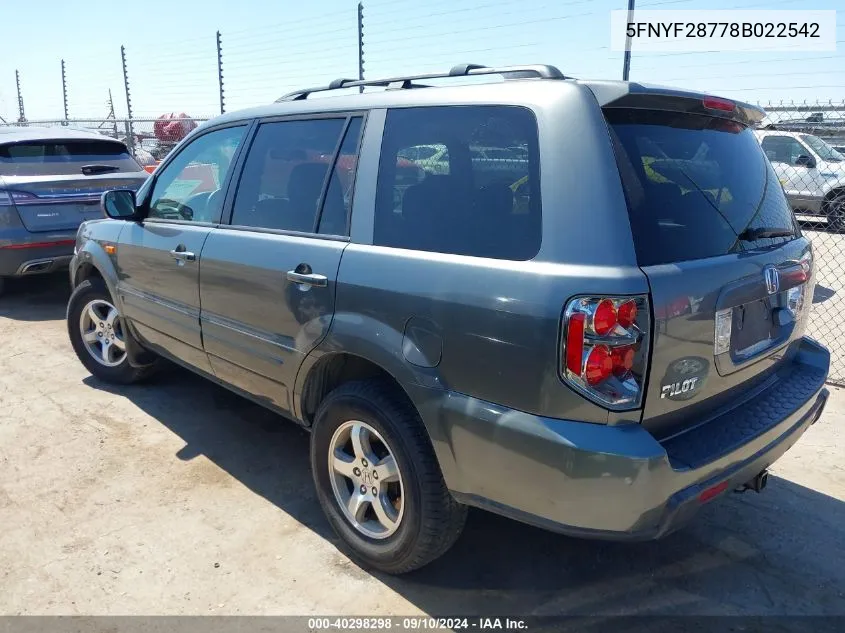 5FNYF28778B022542 2008 Honda Pilot Exl