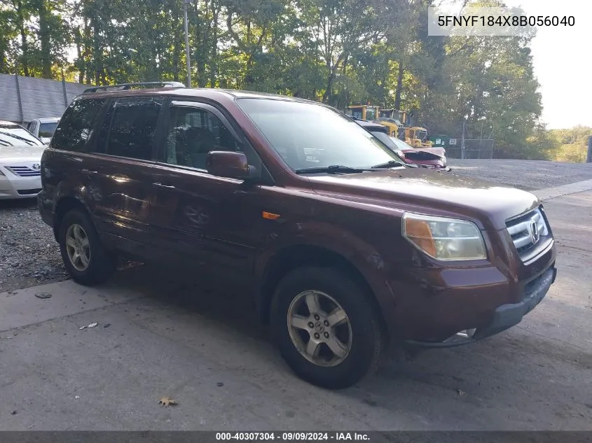 2008 Honda Pilot Ex VIN: 5FNYF184X8B056040 Lot: 40307304