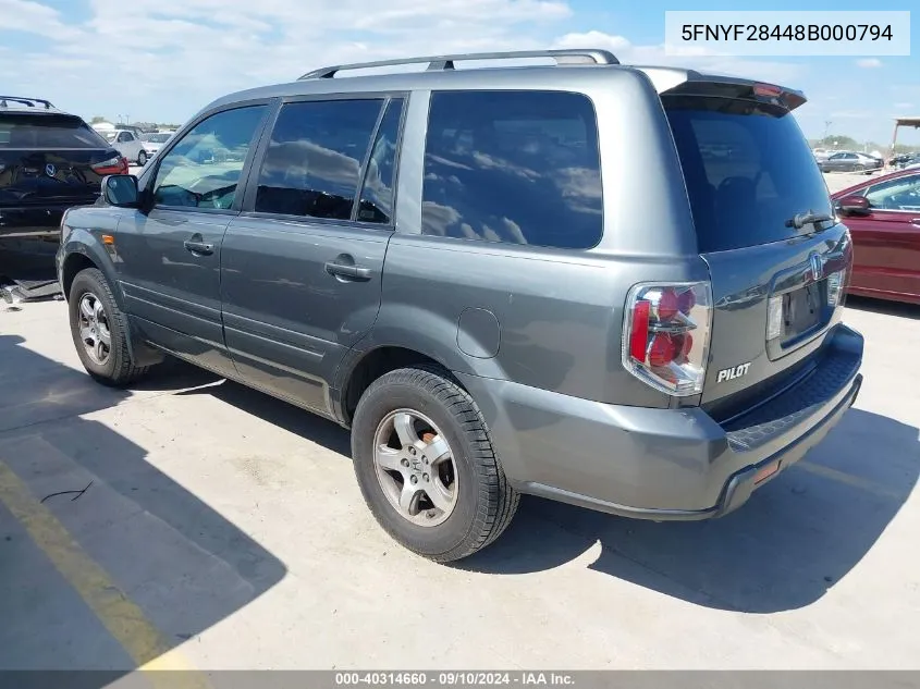 2008 Honda Pilot Ex VIN: 5FNYF28448B000794 Lot: 40314660