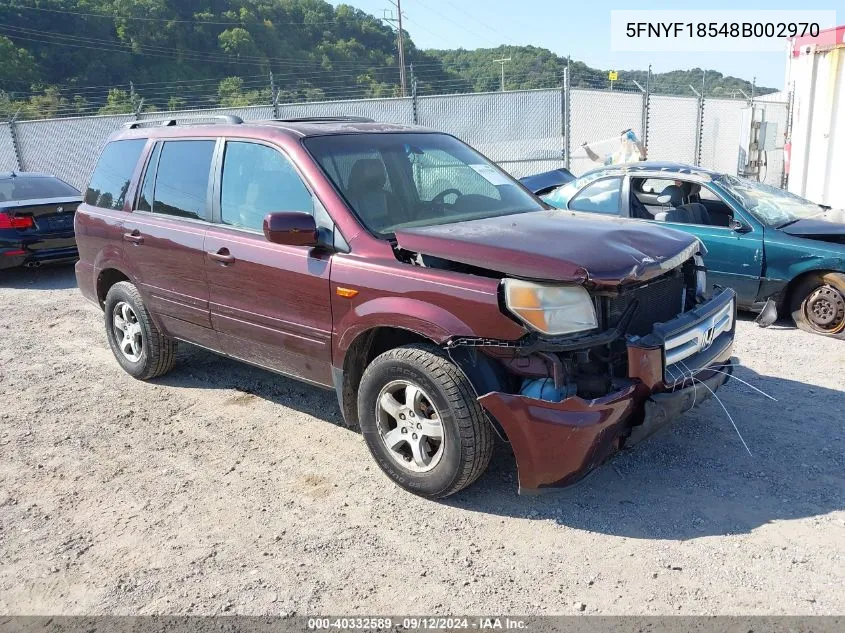 5FNYF18548B002970 2008 Honda Pilot Ex-L