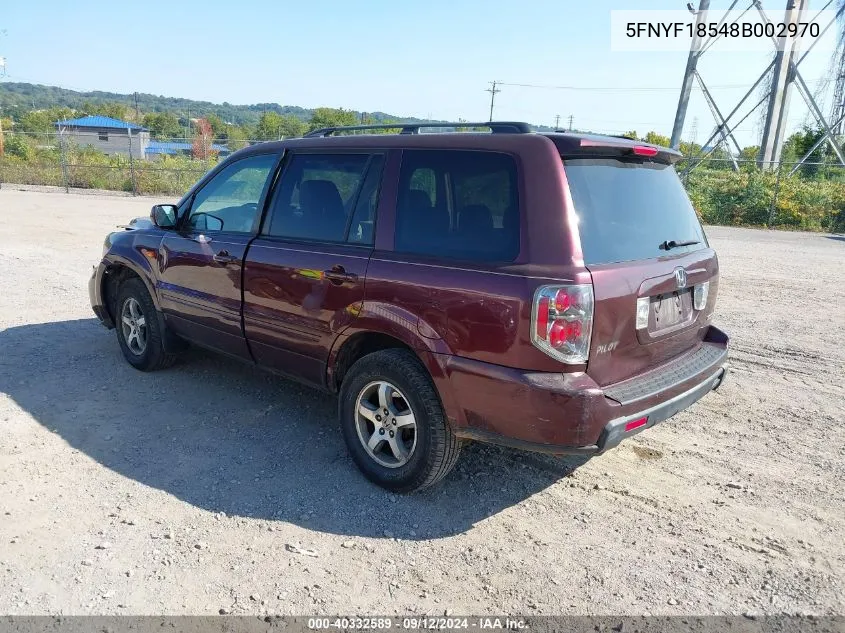 2008 Honda Pilot Ex-L VIN: 5FNYF18548B002970 Lot: 40332589