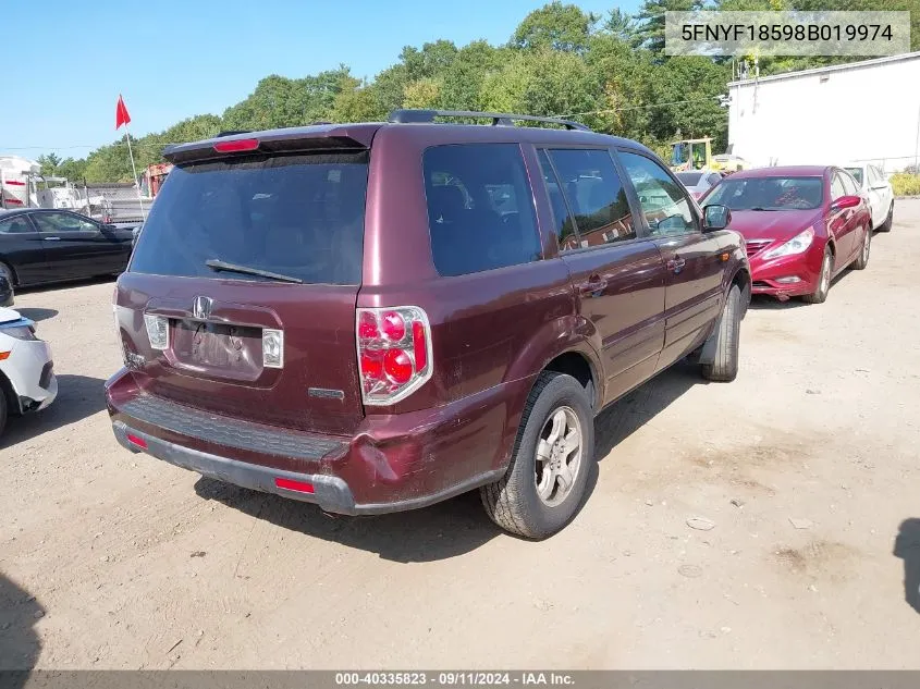 5FNYF18598B019974 2008 Honda Pilot Ex-L