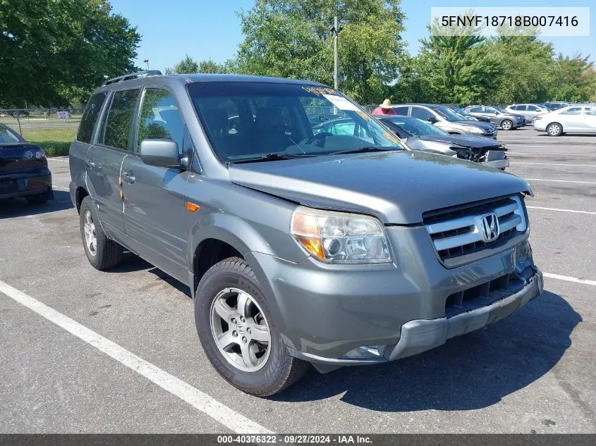 5FNYF18718B007416 2008 Honda Pilot Ex-L