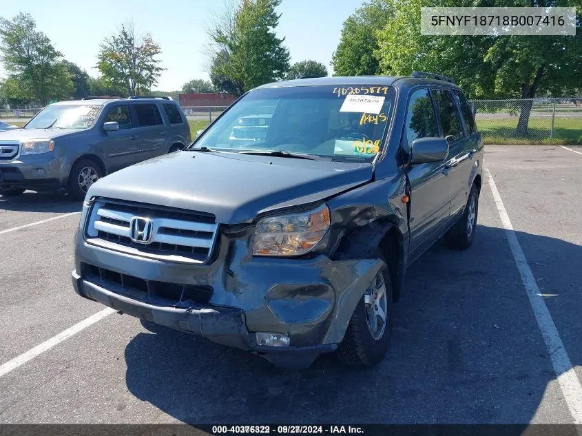 5FNYF18718B007416 2008 Honda Pilot Ex-L