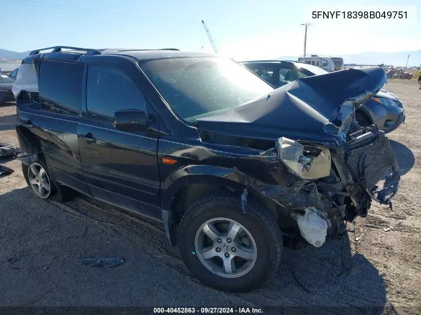 2008 Honda Pilot Se VIN: 5FNYF18398B049751 Lot: 40452863