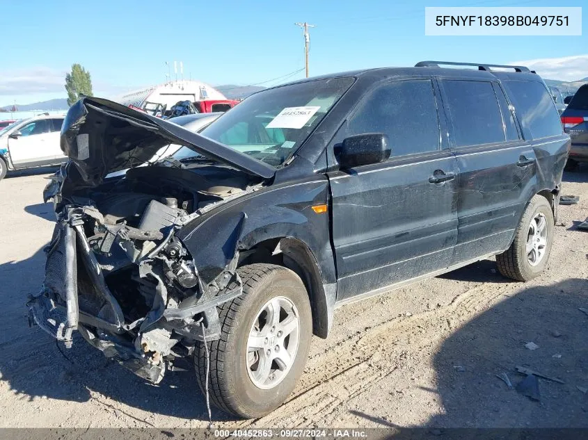 2008 Honda Pilot Se VIN: 5FNYF18398B049751 Lot: 40452863