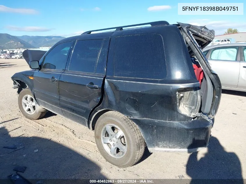 2008 Honda Pilot Se VIN: 5FNYF18398B049751 Lot: 40452863