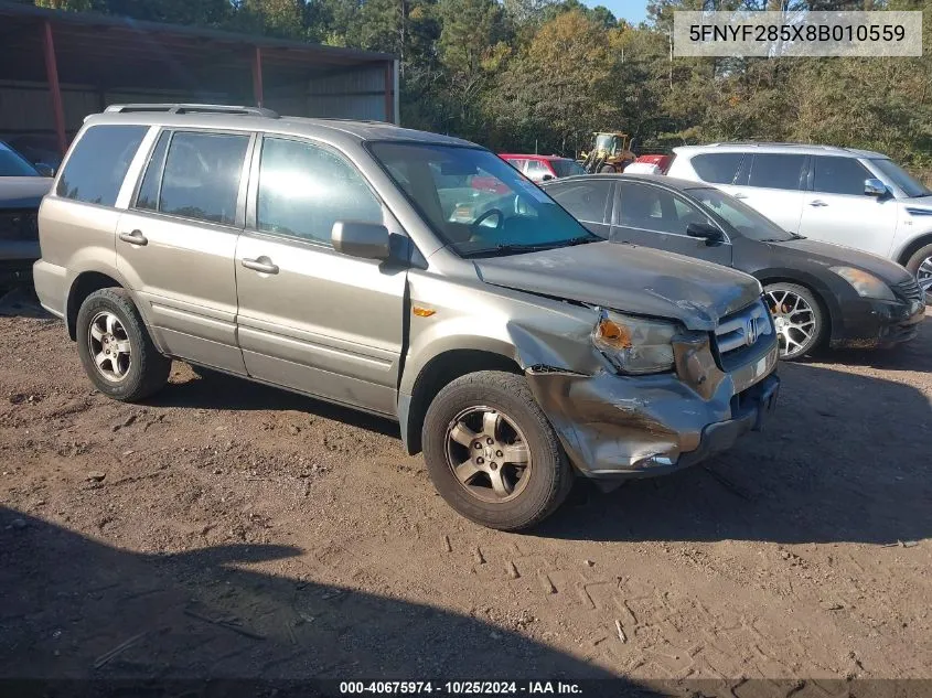 2008 Honda Pilot Ex-L VIN: 5FNYF285X8B010559 Lot: 40675974