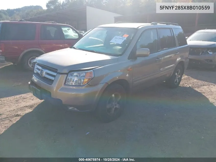 5FNYF285X8B010559 2008 Honda Pilot Ex-L