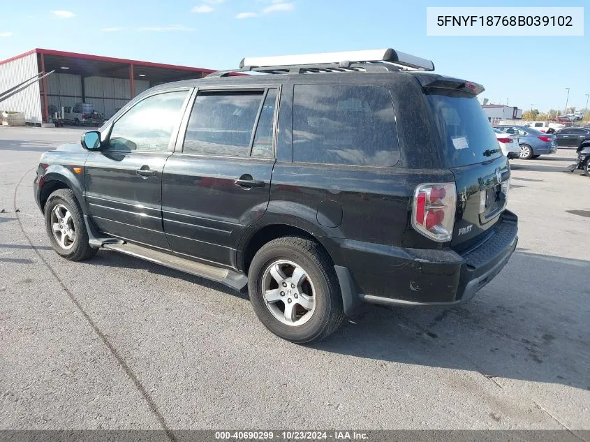 2008 Honda Pilot Ex-L VIN: 5FNYF18768B039102 Lot: 40690299