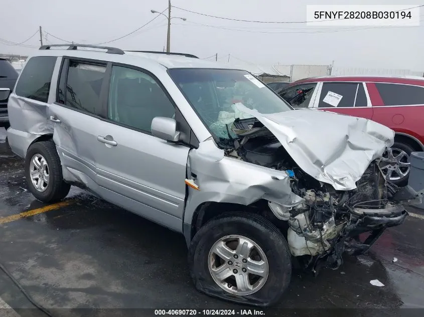 5FNYF28208B030194 2008 Honda Pilot Vp