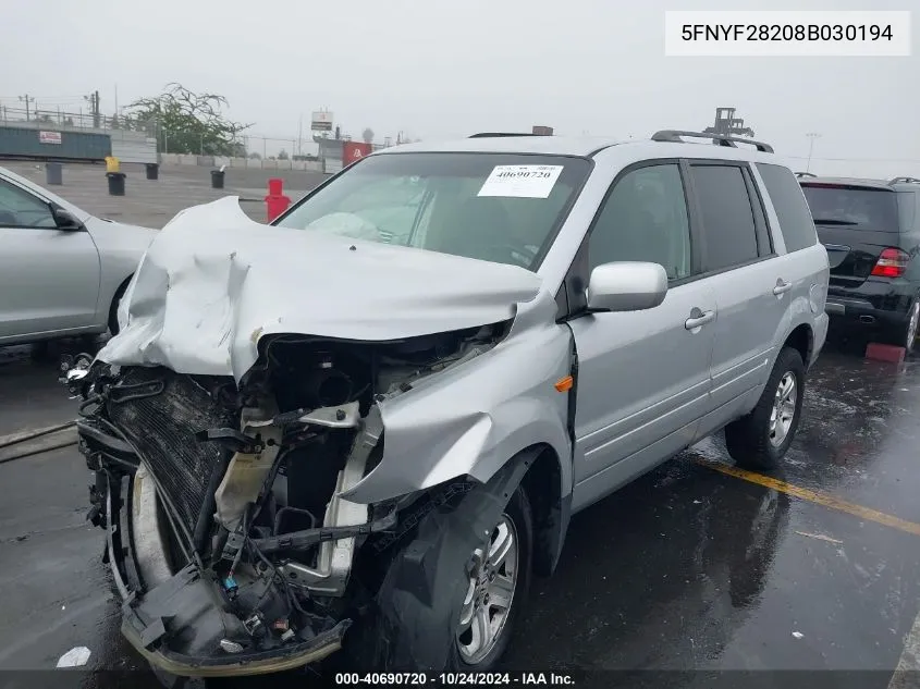 5FNYF28208B030194 2008 Honda Pilot Vp