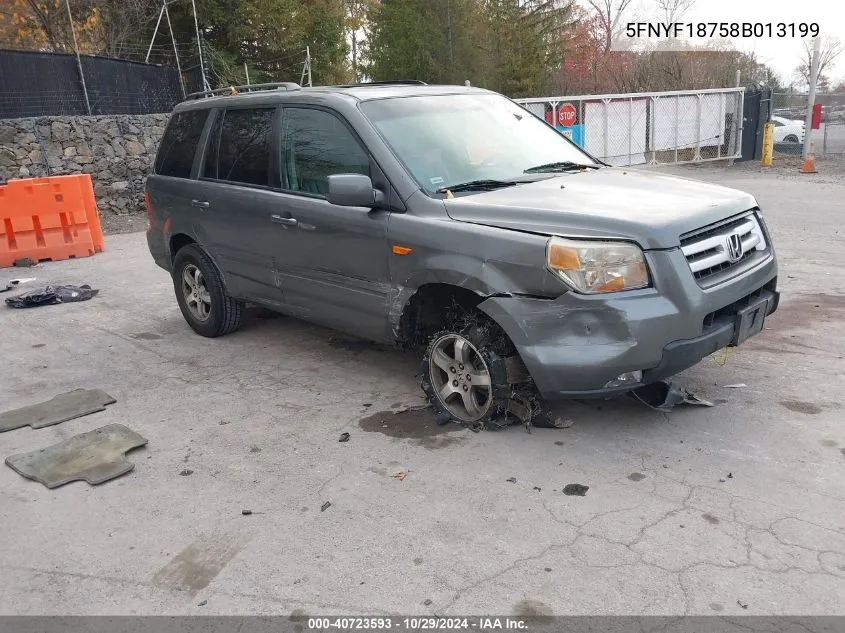 2008 Honda Pilot Ex-L VIN: 5FNYF18758B013199 Lot: 40723593