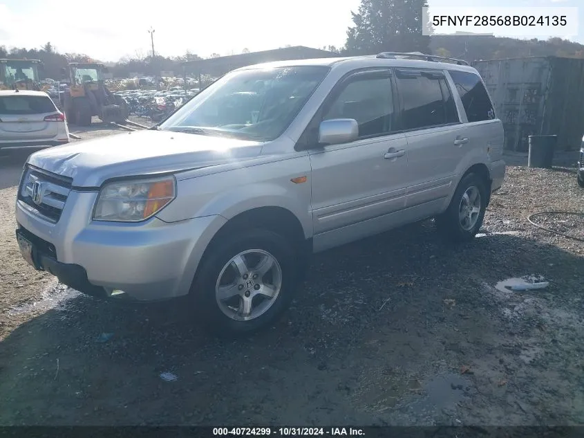 2008 Honda Pilot Ex-L VIN: 5FNYF28568B024135 Lot: 40724299