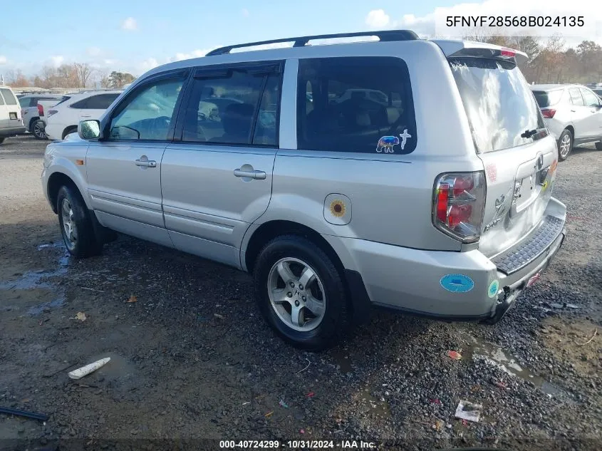 2008 Honda Pilot Ex-L VIN: 5FNYF28568B024135 Lot: 40724299