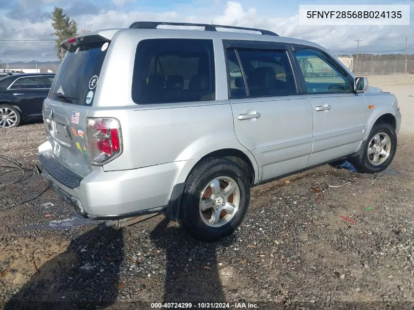 2008 Honda Pilot Ex-L VIN: 5FNYF28568B024135 Lot: 40724299