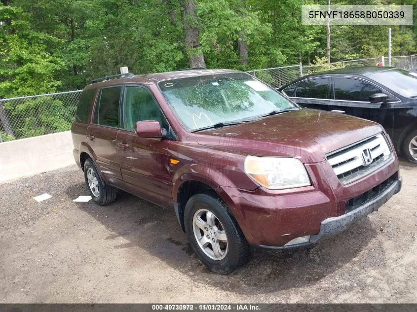 2008 Honda Pilot Ex-L VIN: 5FNYF18658B050339 Lot: 40730972