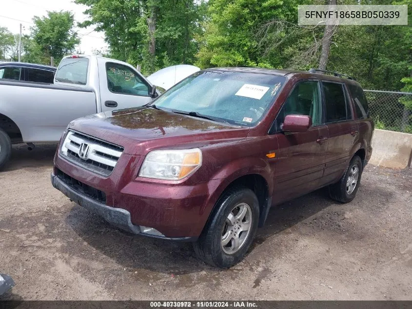 2008 Honda Pilot Ex-L VIN: 5FNYF18658B050339 Lot: 40730972