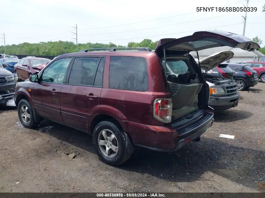 2008 Honda Pilot Ex-L VIN: 5FNYF18658B050339 Lot: 40730972