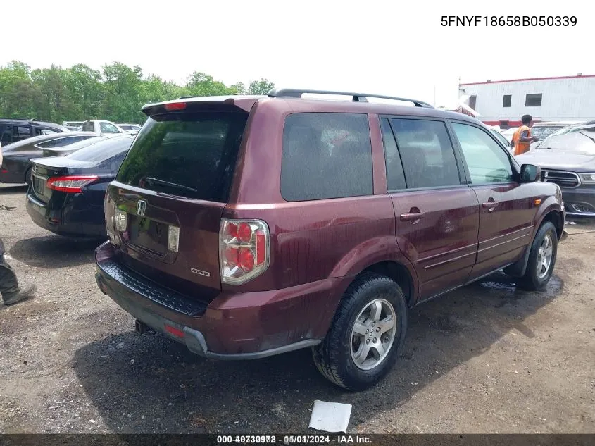 2008 Honda Pilot Ex-L VIN: 5FNYF18658B050339 Lot: 40730972