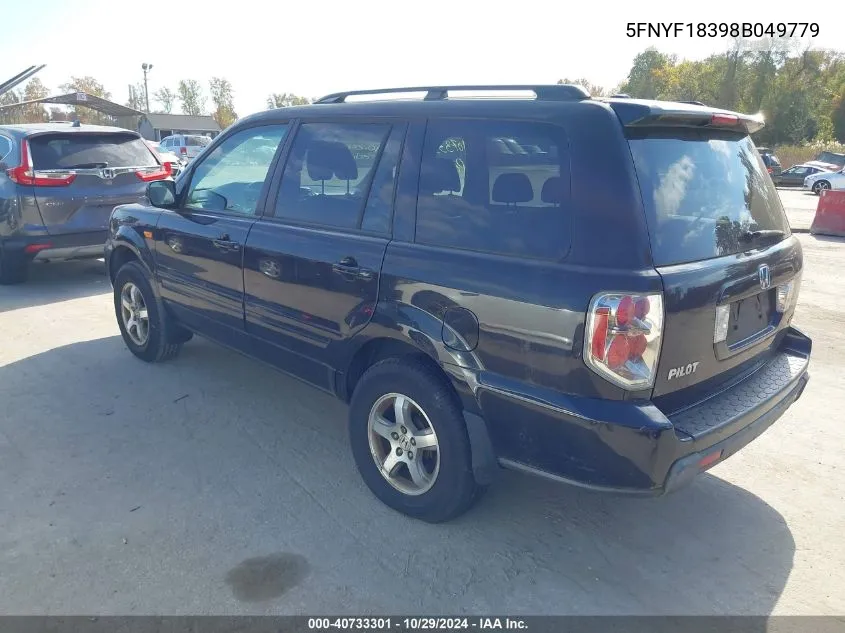 2008 Honda Pilot Se VIN: 5FNYF18398B049779 Lot: 40733301