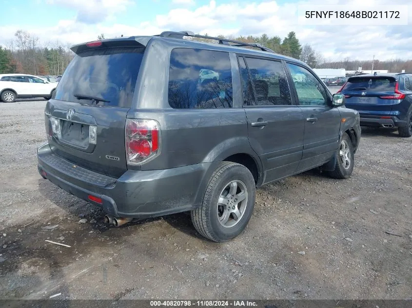 2008 Honda Pilot Ex-L VIN: 5FNYF18648B021172 Lot: 40820798