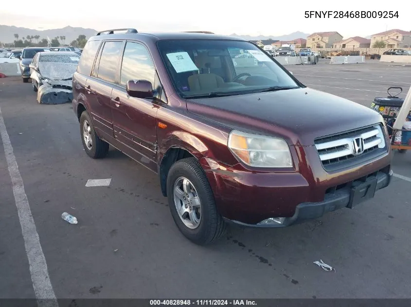 2008 Honda Pilot Ex VIN: 5FNYF28468B009254 Lot: 40828948