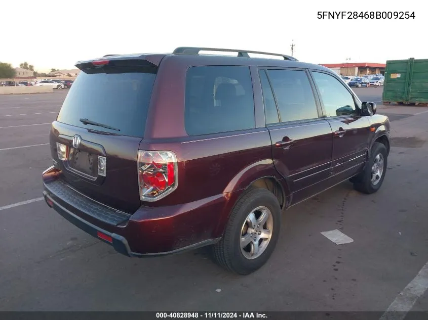 2008 Honda Pilot Ex VIN: 5FNYF28468B009254 Lot: 40828948