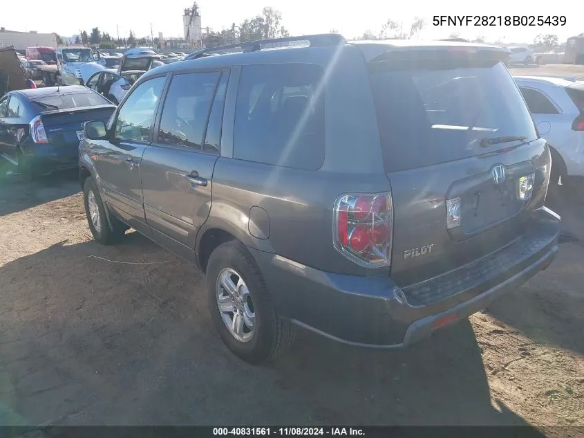 2008 Honda Pilot Vp VIN: 5FNYF28218B025439 Lot: 40831561