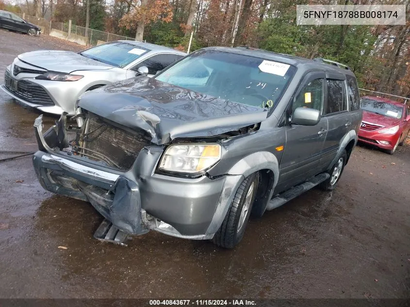 2008 Honda Pilot Ex-L VIN: 5FNYF18788B008174 Lot: 40843677