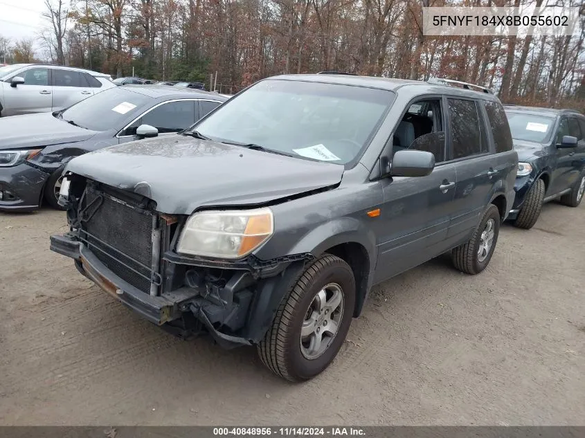 2008 Honda Pilot Ex VIN: 5FNYF184X8B055602 Lot: 40848956