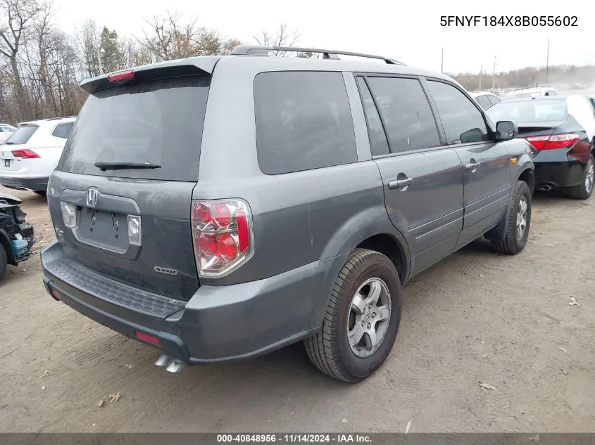 2008 Honda Pilot Ex VIN: 5FNYF184X8B055602 Lot: 40848956