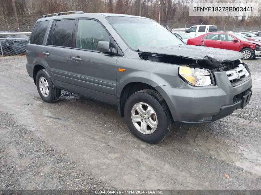 2008 Honda Pilot Vp VIN: 5FNYF18278B003441 Lot: 40864076