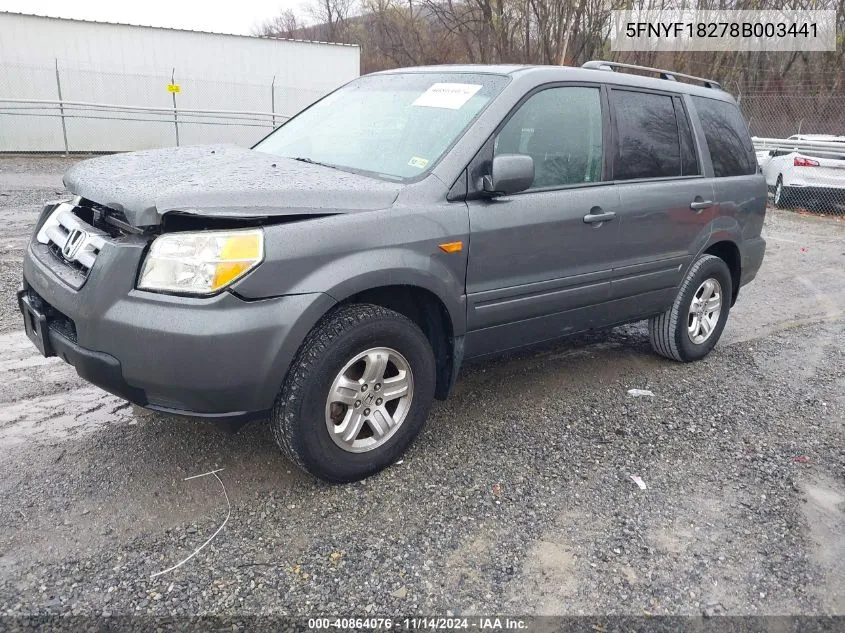 2008 Honda Pilot Vp VIN: 5FNYF18278B003441 Lot: 40864076