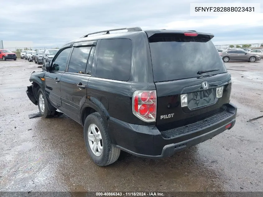 2008 Honda Pilot Vp VIN: 5FNYF28288B023431 Lot: 40866343