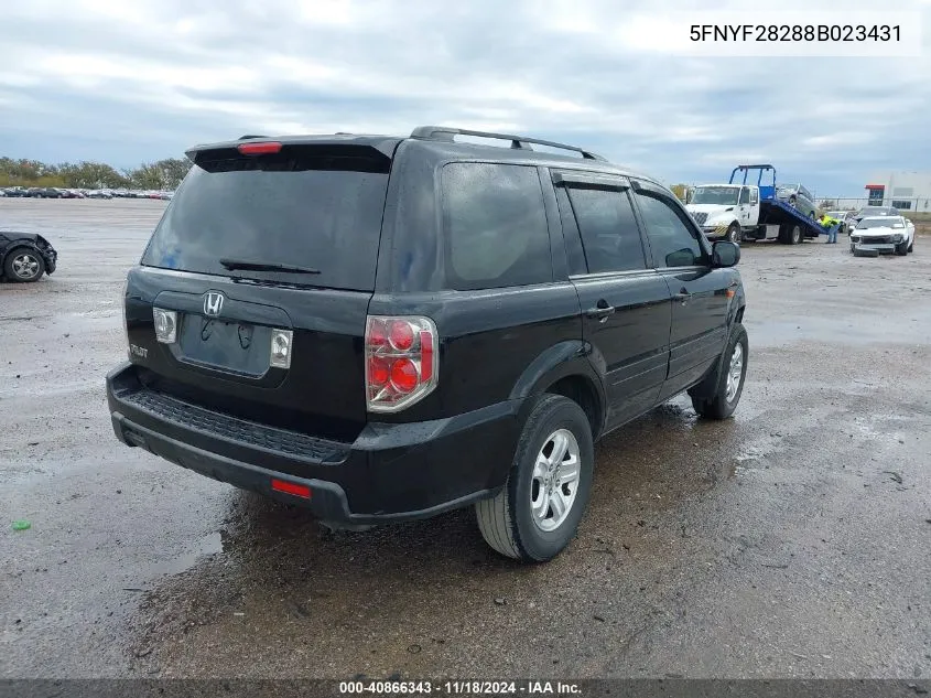 2008 Honda Pilot Vp VIN: 5FNYF28288B023431 Lot: 40866343