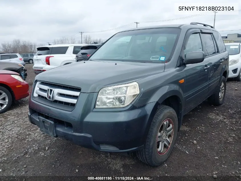 2008 Honda Pilot Vp VIN: 5FNYF18218B023104 Lot: 40881195