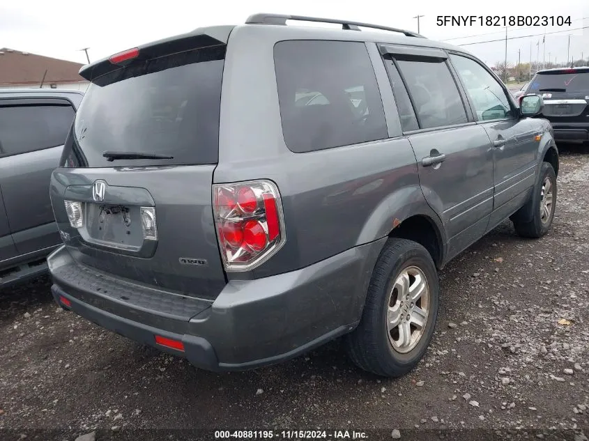 2008 Honda Pilot Vp VIN: 5FNYF18218B023104 Lot: 40881195