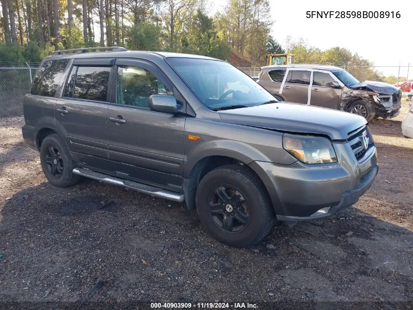 2008 Honda Pilot Ex-L VIN: 5FNYF28598B008916 Lot: 40903909