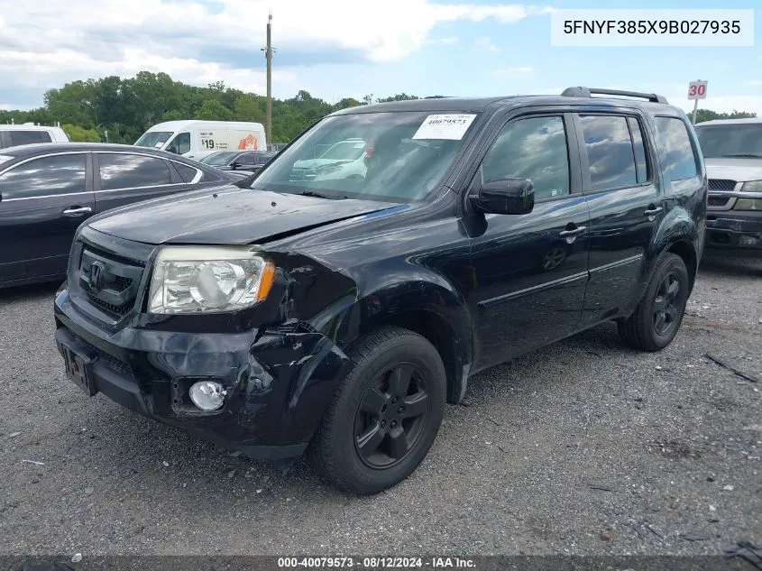 2009 Honda Pilot Ex-L VIN: 5FNYF385X9B027935 Lot: 40079573