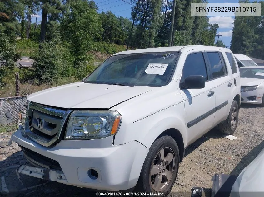 2009 Honda Pilot Lx VIN: 5FNYF38229B010715 Lot: 40101478