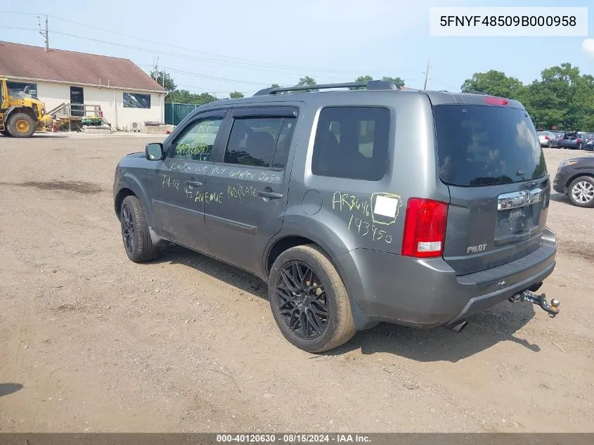 2009 Honda Pilot Ex-L VIN: 5FNYF48509B000958 Lot: 40120630