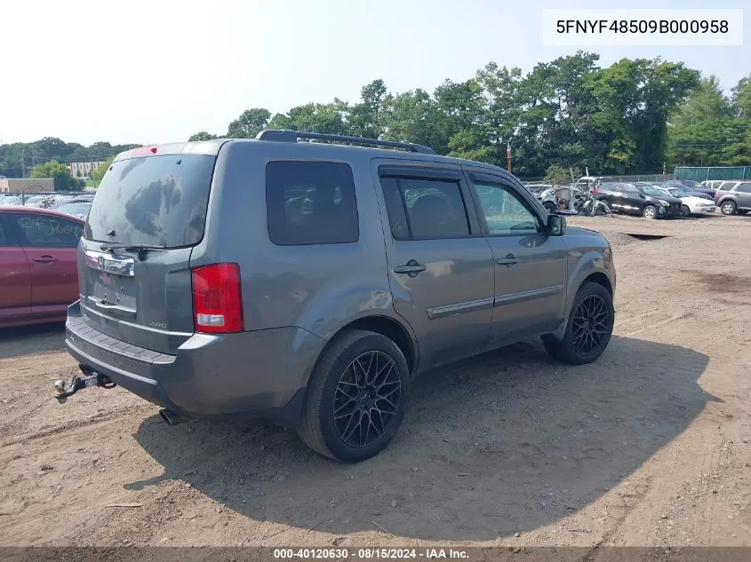 2009 Honda Pilot Ex-L VIN: 5FNYF48509B000958 Lot: 40120630