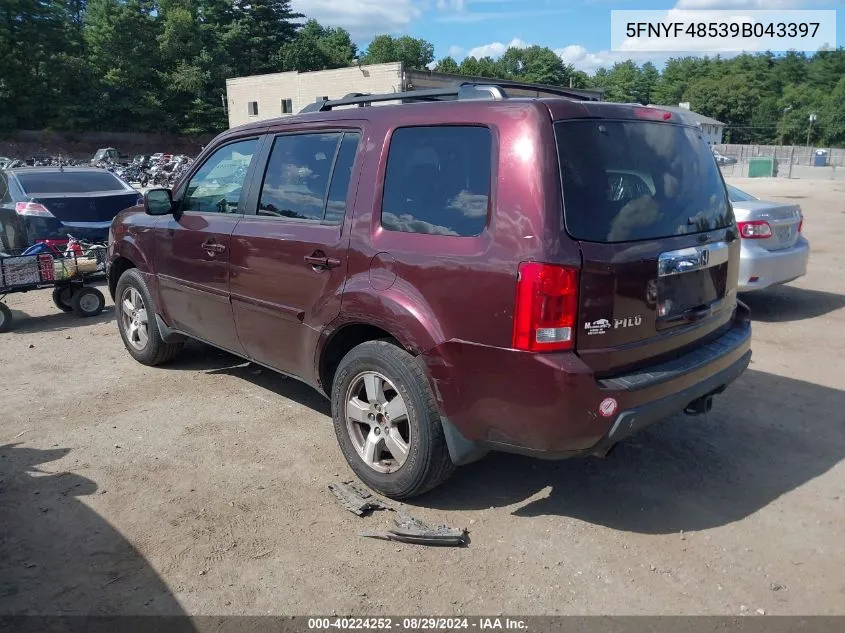 2009 Honda Pilot Ex-L VIN: 5FNYF48539B043397 Lot: 40224252